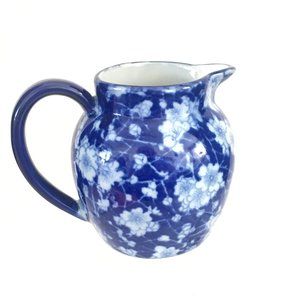 Ironstone China Pitcher Blue White Flow Ware Chintz Floral Marked 4.25" T #1